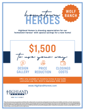 Hometown Heroe Special Incentives in Wolf Ranch