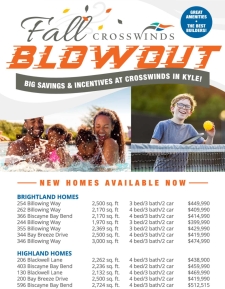 Limited time savings – Crosswinds in Kyle