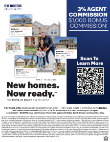 3% Commission plus $1,000 bonus commission on Move-In Ready Homes