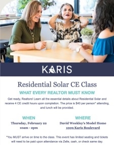 Join Us THIS THURSDAY for a Realtor CE Event at Karis 🗓️