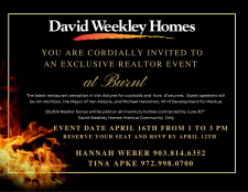 Agent exclusive event with David Weekley at Burnt by J.H.