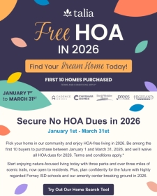 FREE HOA Dues in Talia for 2026 - New Parks & Trails Already Open