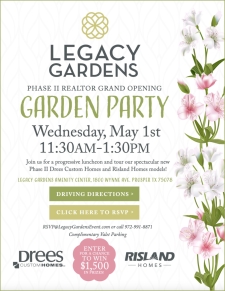 Grand Opening New Models-Legacy Gardens in Prosper- May 1st