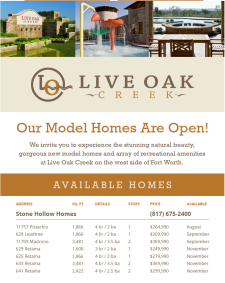 Inventory homes from $250’s in Live Oak Creek Ft. Worth!