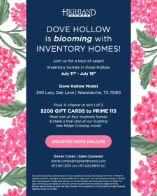 Join Highland Homes for an inventory tour in Dove Hollow!