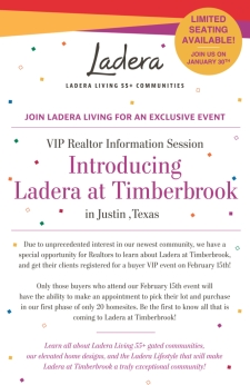 Ladera at Timberbrook in Justin – Jan 30 Realtor VIP Info Session