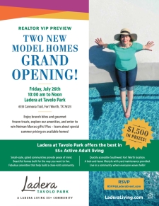 Model Grand Opening at Tavolo Park in Ft Worth July 26th
