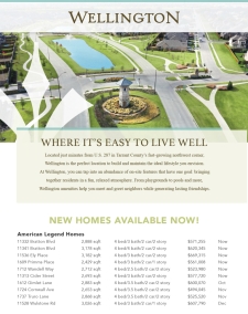New Homes Now Available at Wellington in Tarrant County
