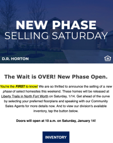 New Phase Selling Saturday – High $200s