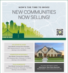 Now Selling in New Communities Across the Metroplex Area!