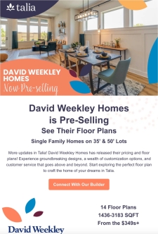 Prices Revealed: David Weekley’s 14 New Floor Plans in Talia!