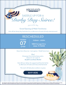 Rescheduled to May 7th – Highland’s Walsh Derby Day Soiree