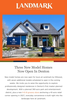 Three New Model Homes Now Open at Landmark in Denton
