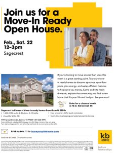 Join us for a Move-In Ready Open House at Sagecrest in Conroe!