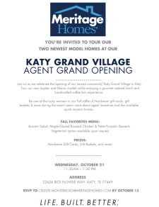 Katy's Newest Model Openings! Catered Fall Feast, Handcrafted Coffee Bar & Prizes!