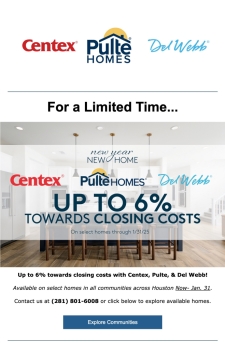 Up to 6% Towards Closing Costs with Centex, Pulte, & Del Webb