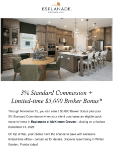 Limited-Time $5,000 Broker Bonus in Esplanade at McKinnon Groves