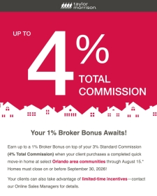 Earn up to 4% commission on select Orlando area homes through 8/15