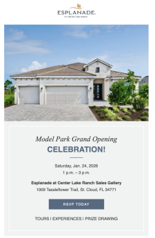 Grand Opening this Weekend! Tour New Models in Esplanade at Center Lake Ranch