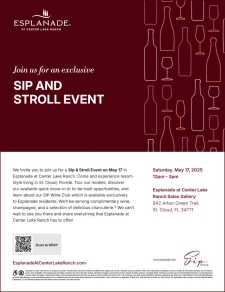 You're Invited: SIP and Stroll through Esplanade at Center Lake Ranch
