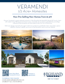 Veramendi Half Acre+ Now Pre-Selling