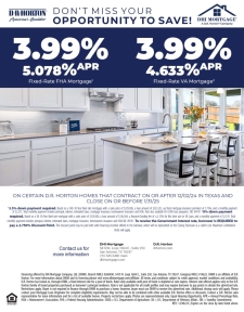 3.99% | 4.633% APR Fixed Rate VA Mortgage Available on Select New Homes!