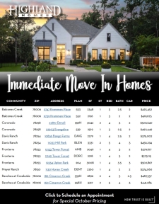 Immediate Move In Highland Homes Available