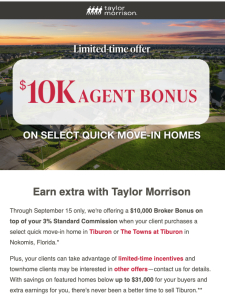 Earn $10K more with Taylor Morrison