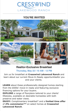 Join Us For An Exclusive Realtor Breakfast At Cresswind Lakewood Ranch!