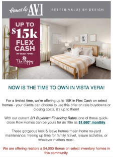 $4K Bonus for YOU* And Up To 15K in Flex Cash in Vista Vera!