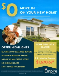 Zero Means $0 - Take Advantage of $0 Move in With Empire Homes*