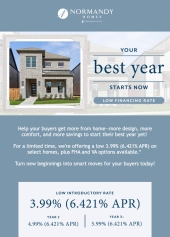 3.99% (6.421% APR) starting rate is available now on select homes.