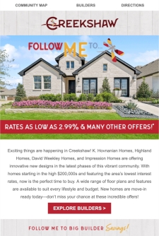 Lock in Low Interest Rates + a Beautiful Home at Creekshaw Today!