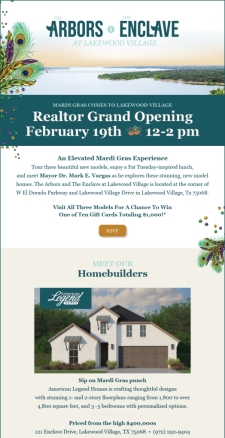 Mardi Gras at Lakewood Village, Grand Opening New Models Feb. 19th, 12-2pm
