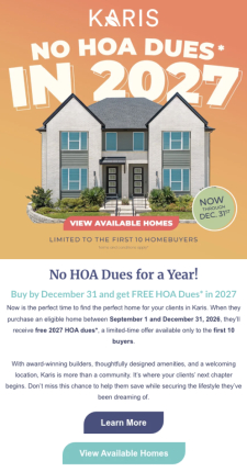 No HOA Dues* in 2027 at Karis!