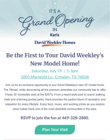 Tour David Weekley's New Model Home at Karis on July 19! 🏡