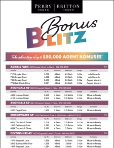 Up to $50K Agent Bonuses at Perry and Britton Homes!