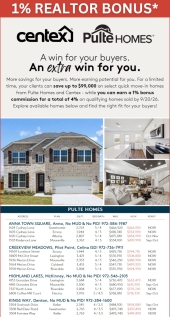 Get a 1% Realtor Bonus with Centex & Pulte Homes