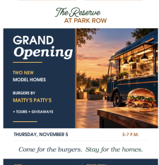 Burgers, Model Home Tours & Giveaways - November 5