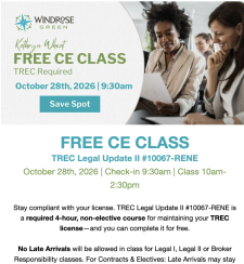 Join Us for Free CE: TREC Legal Update II + Lunch (Oct 28)