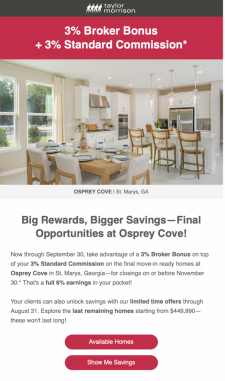 Final Homes at Osprey Cove – 3% Broker Bonus + 3% Commission