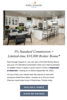 Broker Bonus Opportunity at Esplanade at Westview