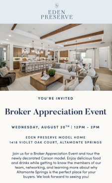 You're Invited: Eden Preserve Broker Appreciation Event!