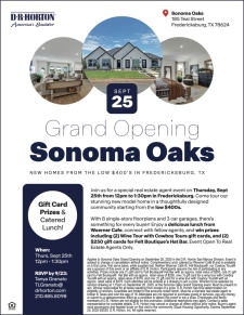 RSVP for our Grand Opening in Sonoma Oaks in Fredericksburg, Texas!