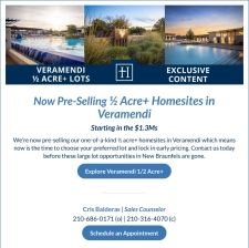 The Wait is Over &ndash; Veramendi 1/2 Acre Homesites are Now Pre-Selling.