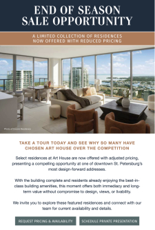 Limited Residences. Newly Reduced Pricing at Art House.