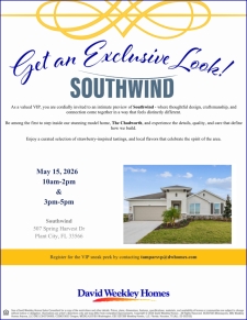 NEW DATE: You&rsquo;re Invited: An Exclusive David Weekley Preview at Southwind